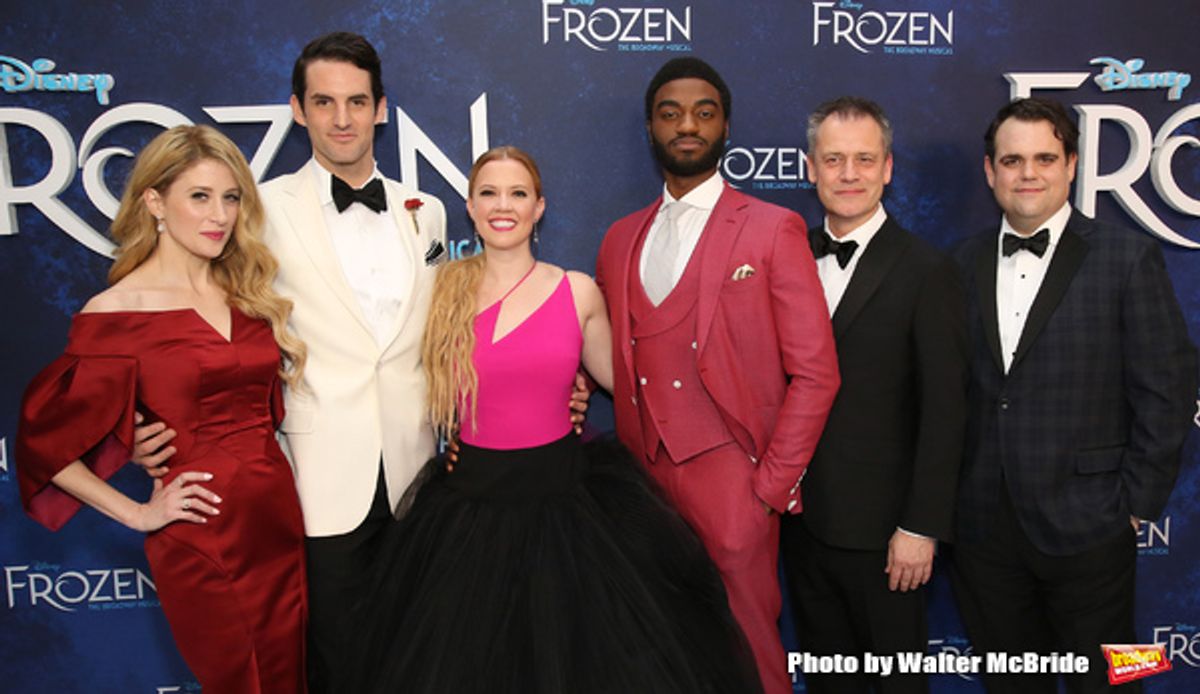 Caissie Levy,  John Riddle, Patti Murin, Jelani Alladin, Michael Grandage and Greg Hildreth at 