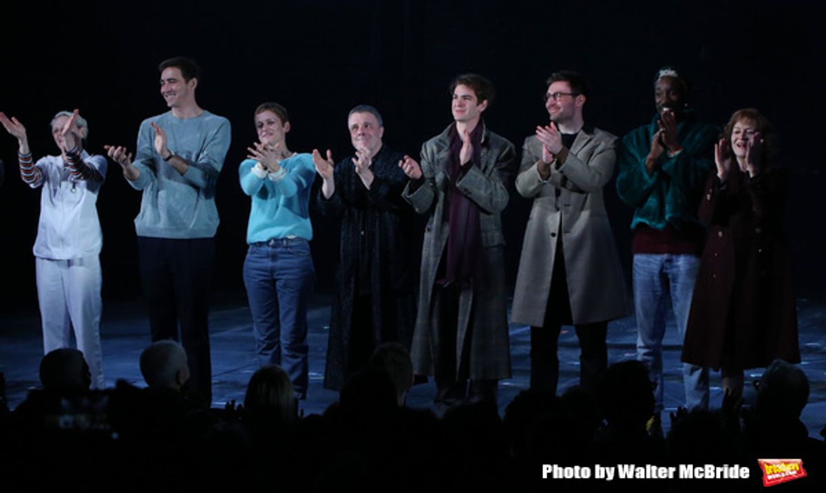 Lee Pace, Denise Gough, Nathan Lane, Andrew Garfield, James McArdle, Nathan Stewart-Jarrett and Susan Brown with cast at 