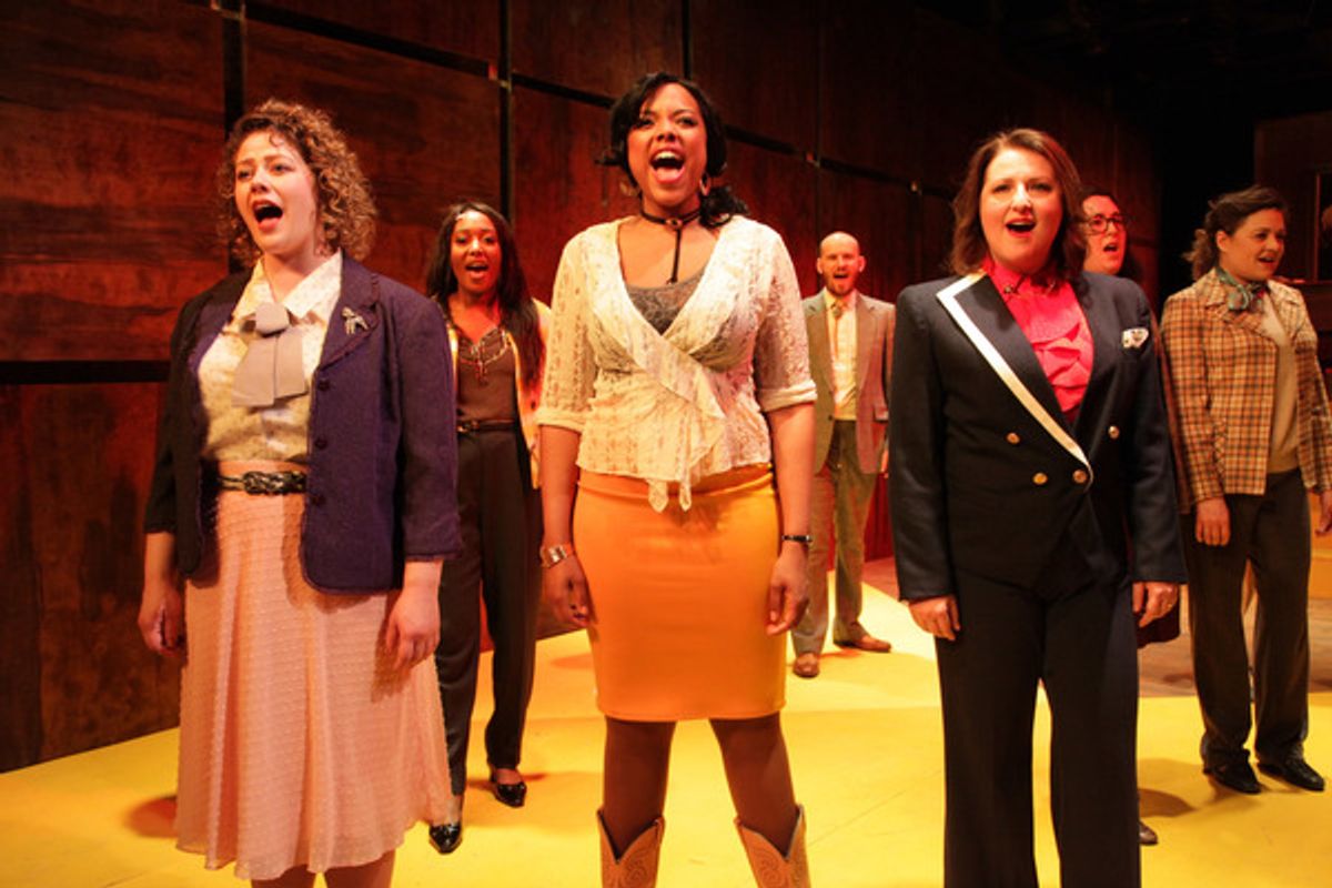 Sara Reinecke, Sharriese Hamilton and Anne Sheridan Smith with (back, l to r) Tyler Symone, Ted Kitterman, Veronica Garza and Elizabeth Morgan at 