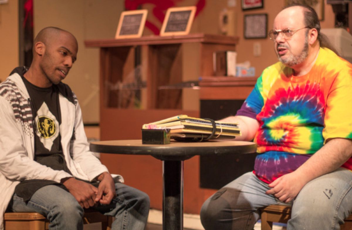 Evan Lovelace (Franco) and Bill Pelletier (Arthur) in SUPERIOR DONUTS at Olathe Civic Theatre Association. Photo by Shelly Stewart Banks. at 