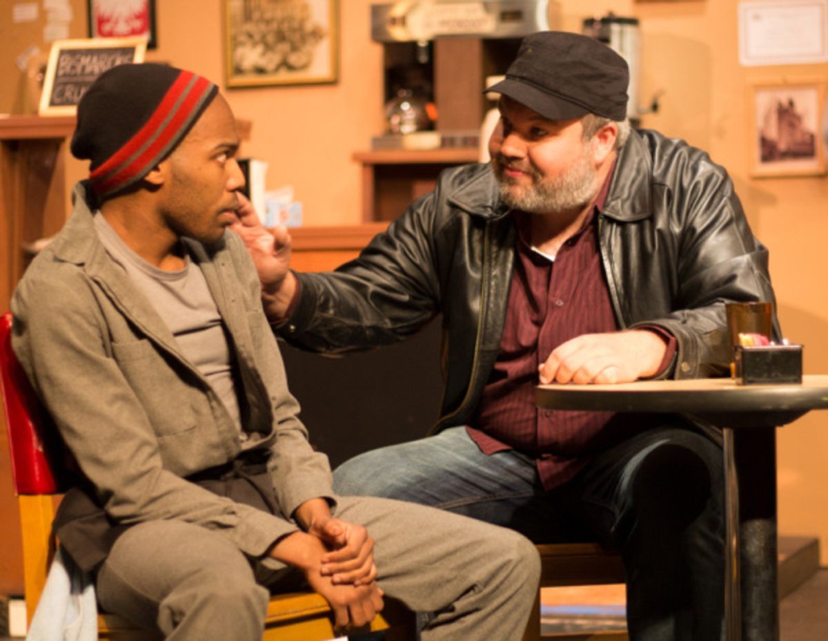 Evan Lovelace (Franco) and Michael Juncker (Luther) in SUPERIOR DONUTS at Olathe Civic Theatre Association. Photo by Shelly Stewart Banks. at 