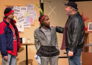 Dave Fullerton (Kevin), Evan Lovelace (Franco) and Michael Juncker (Luther) in SUPERIOR DONUTS at Olathe Civic Theatre Association. Photo by Shelly Stewart Banks. @ BroadwayWorld Dave Fullerton (Kevin), Evan Lovelace (Franco) and Michael Juncker (Luther) in SUPERI Photo