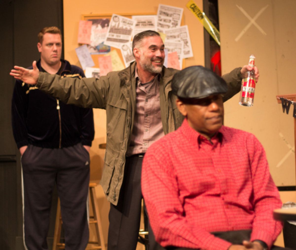 Dan Heinz (Kiril), Addison Parker (Max), and Dennis Jackson (Officer James Bailey) in SUPERIOR DONUTS at Olathe Civic Theatre Association. Photo by Shelly Stewart Banks. at 