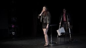 KNOCK OFF! â€“ Emily Dinova (Geraldine) and Aaron Dalla Villa (Quinn) Photo