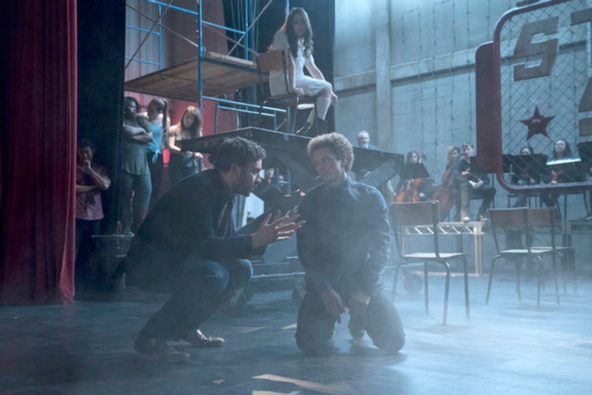 RISE -- 'This Will God Willing Get Better' Episode 107 - Pictured: (l-r) Josh Radnor as Lou Mazzuchelli, Damon J. Gillespie as Robbie Thorne -- (Photo by: Virginia Sherwood/NBC) at 