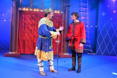 Donald Pauselius as Charlemagne and Greg Gwyn as Pippin share a father-son moment in  Photo