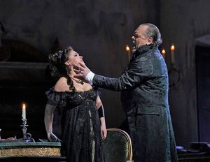 Anna Netrebko in the title role and Michael Volle as Scarpia in Puccini's "Tosca." Ph Photo