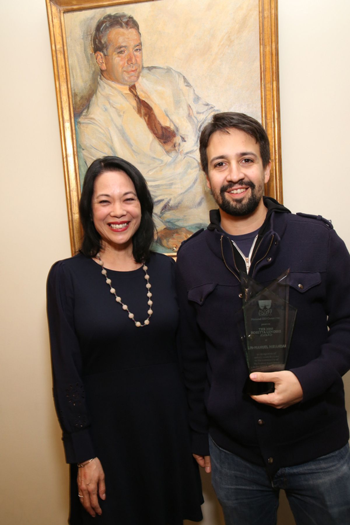 Presenter and Actors Equity EEO Committee Chair Christine Toy Johnson with Lin-Manuel Miranda at 