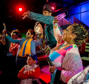 (from left) Kirra Silver, Jesse Bhamrah, Alejandro Medina (as CJ, kneeling), Breon Arzell and E. Faye Butler (as Nana) in Chicago Children’s Theatre’s world premiere of Last Stop on Market Street. Adapted from Matt de la Peña’s Newbery winning and @ BroadwayWorld (from left) Kirra Silver, Jesse Bhamrah, Alejandro Medina (as CJ, kneeling), Breon Ar Photo