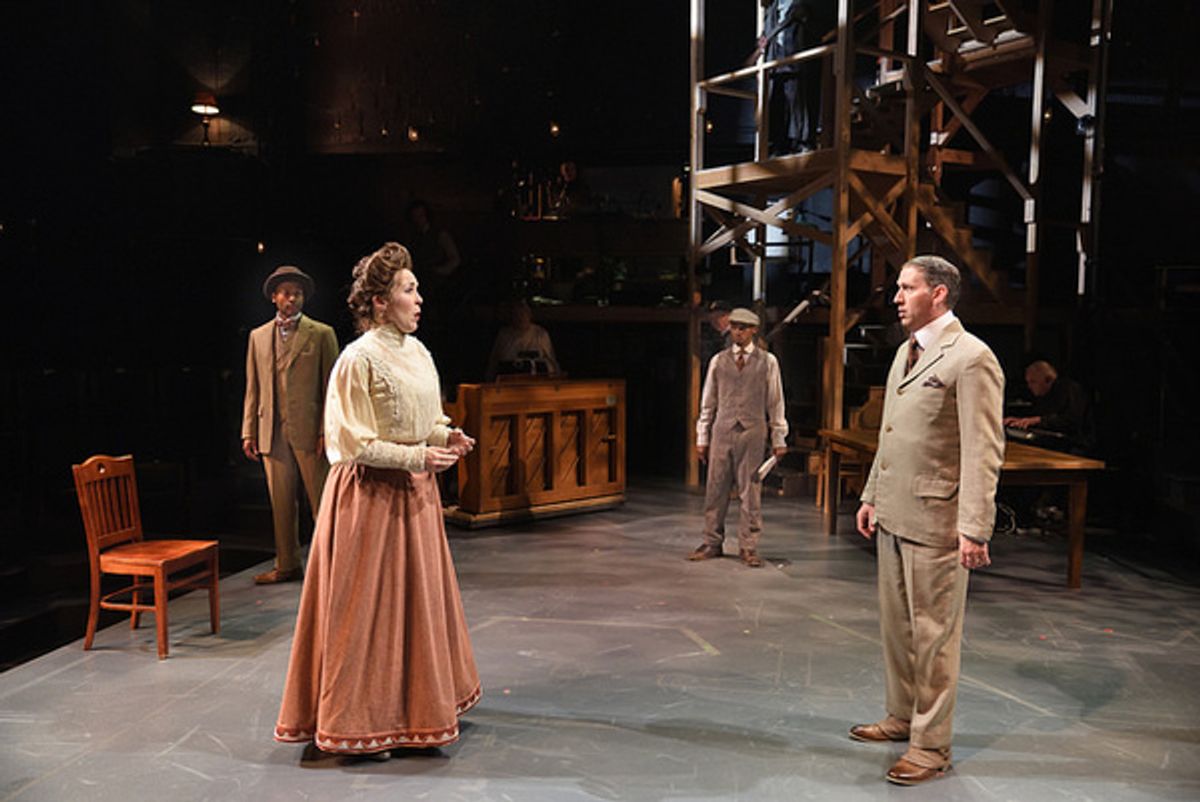 Taavon Gamble as ensemble, Rachael Warren as Mother, Antonio Michael Woodard as ensemble and Mauro Hantman as Father in Ragtime. at 