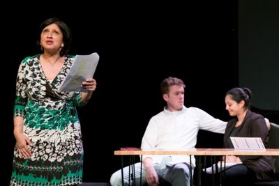 Su McLaughlin as MOTHER, Samuel Lane as HIM and Serin Ibrahim as HER in HER, HIM, MOT Photo