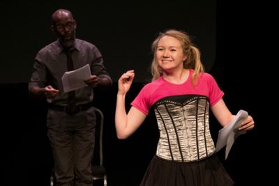 Martin Edwards as JUDGE and Alice De-Warrenne as FAIRY 2 in THE UNFORTUNATE TRIAL OF  Photo