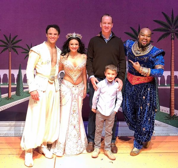 Clinton Greenspan (Aladdin), Isabelle McCalla (Jasmine), Peyton Manning, Michael Jame Photo