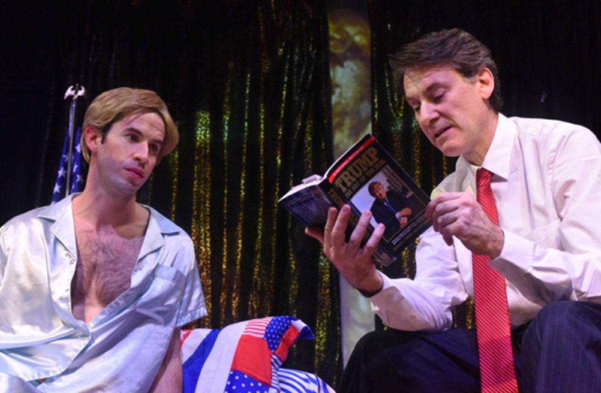 Trump reads Barron his favorite bedtime story. Ezra Barnes as Donald Trump & Wyatt Fenner as Barron. Photo by Francis Krow. at 