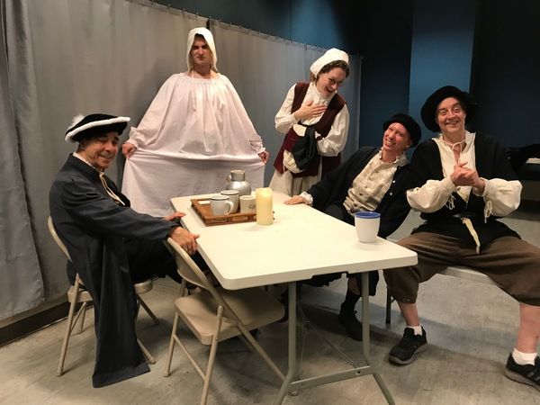 Thomas Grube as Robert Poley, Tim Dowd as Kit Marley, Sarah Kiefer as Eleanor Bull, B Photo