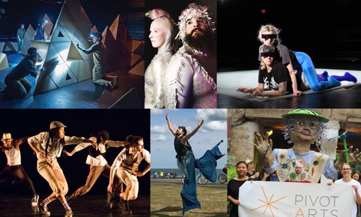 The 2018 Pivot Art Festival will include (top, l to r) Rude Mechs, The? Unicorn? Hour?, Shannon Stewart (bottom, l to r) BraveSoul Movement, Walkabout Theater and the Celebrate Community! Parade at 
