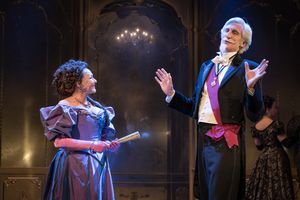 Frances Barber as Mrs Cheveley, Sam Parks as Vicomte de Nanjac Photo