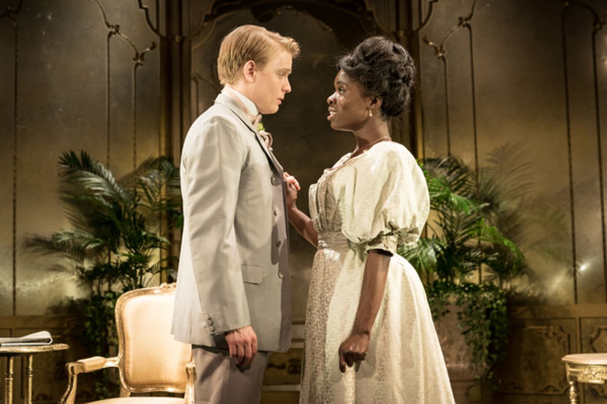 Freddie Fox as Lord Goring, Faith Omole as Mabel Chiltern at 