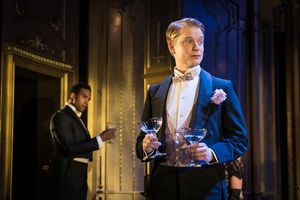 Freddie Fox as Lord Goring, Michael Peters as Mr Montford Photo