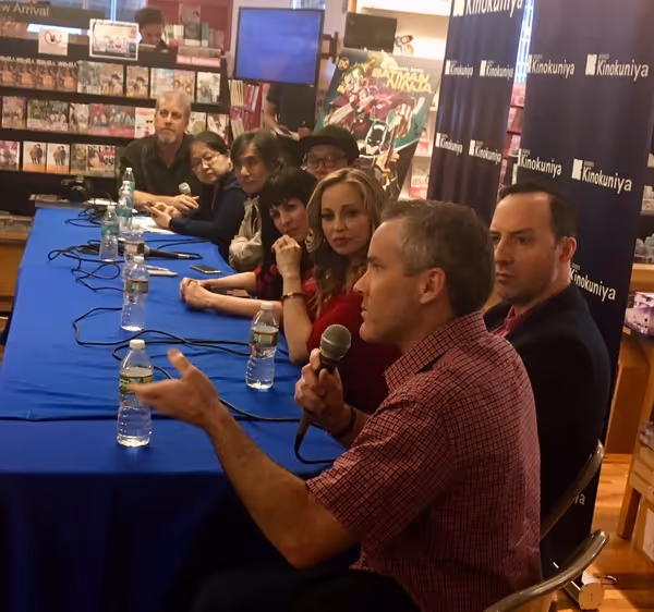 Roger Craig Smith answering fans' questions at the Q&A at Kinokuniya May 2, 2018. Photo