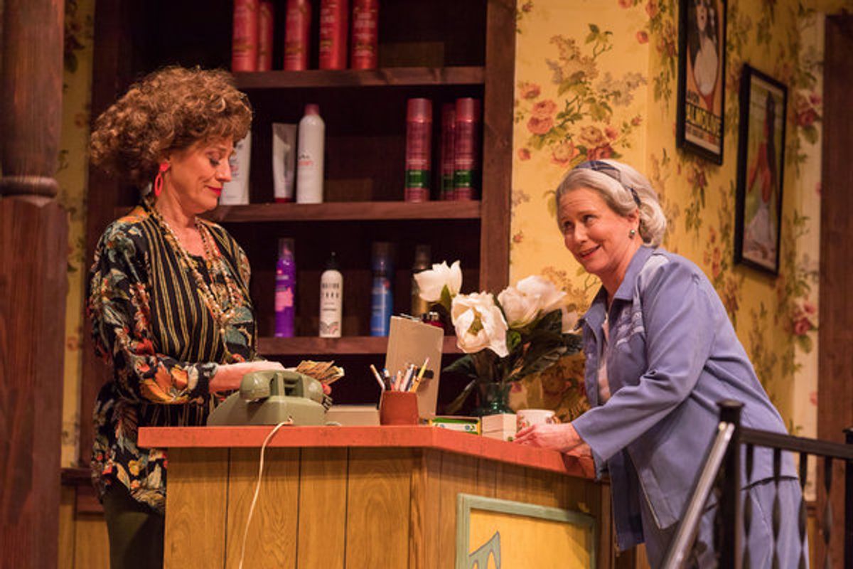 Brigitt Markusfeld (Truvy) and Eve Plumb (Clairee) in Geva Theatre Center's production of STEEL MAGNOLIAS. Photo by Goat Factory Media Entertainment. at 