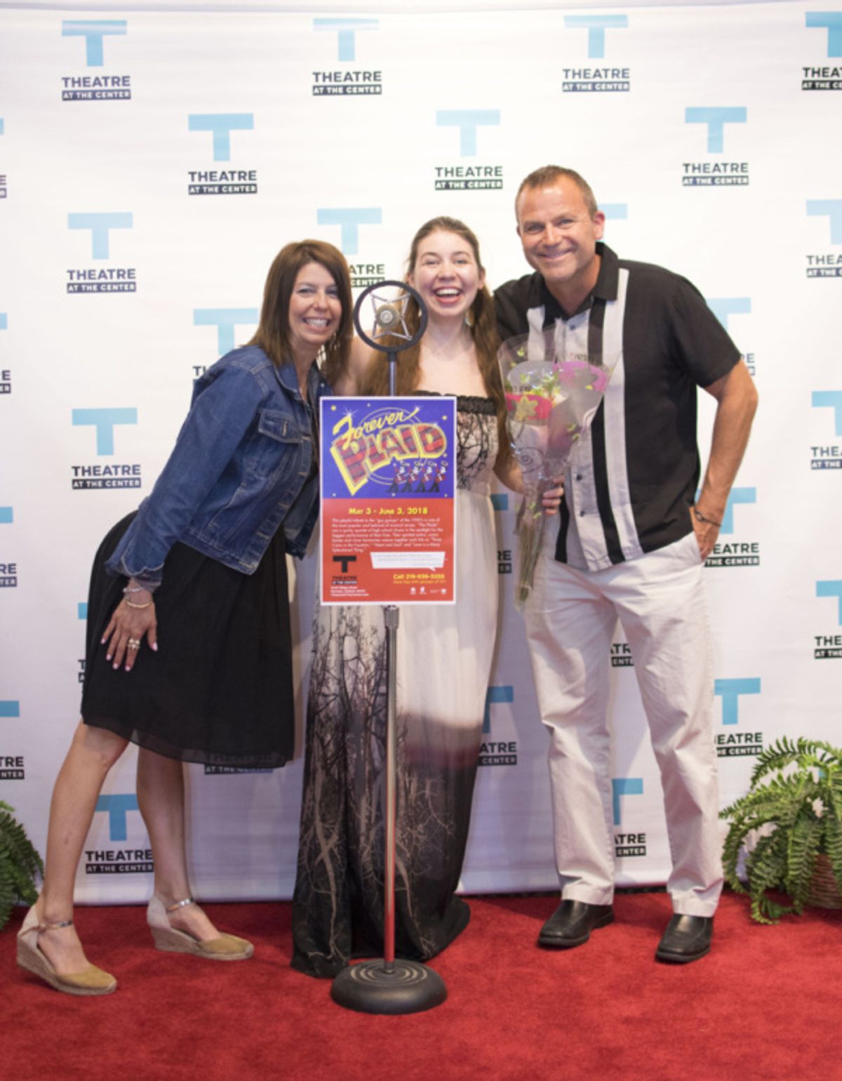 Set designer Jessie Howe with aunt (left) and uncle (right) Stephanie & Jeff Leverich at the Opening Night of Forever Plaid at Theatre at the Center in Munster. at 