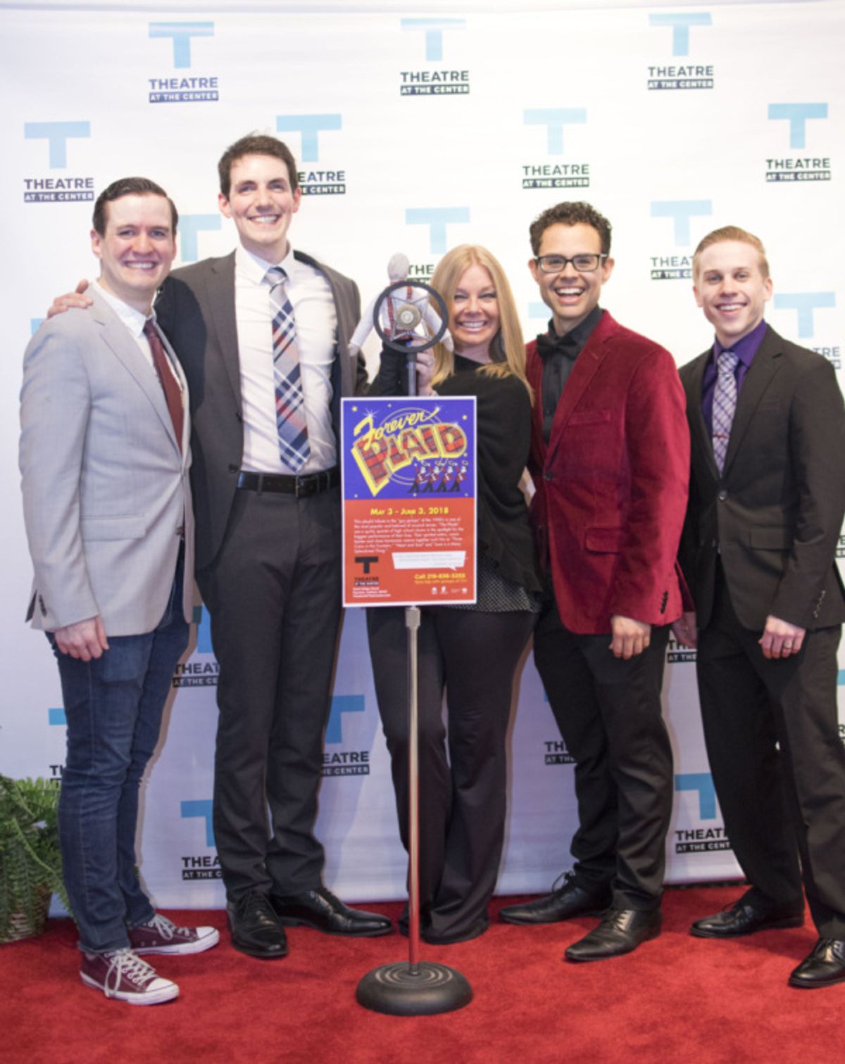 Director Brenda Didier (center) and cast members Matt Edmonds, and Adam LaSalle, Yando Lopez and Christopher Ratliff at the Opening Night of Forever Plaid at Theatre at the Center in Munster. at 