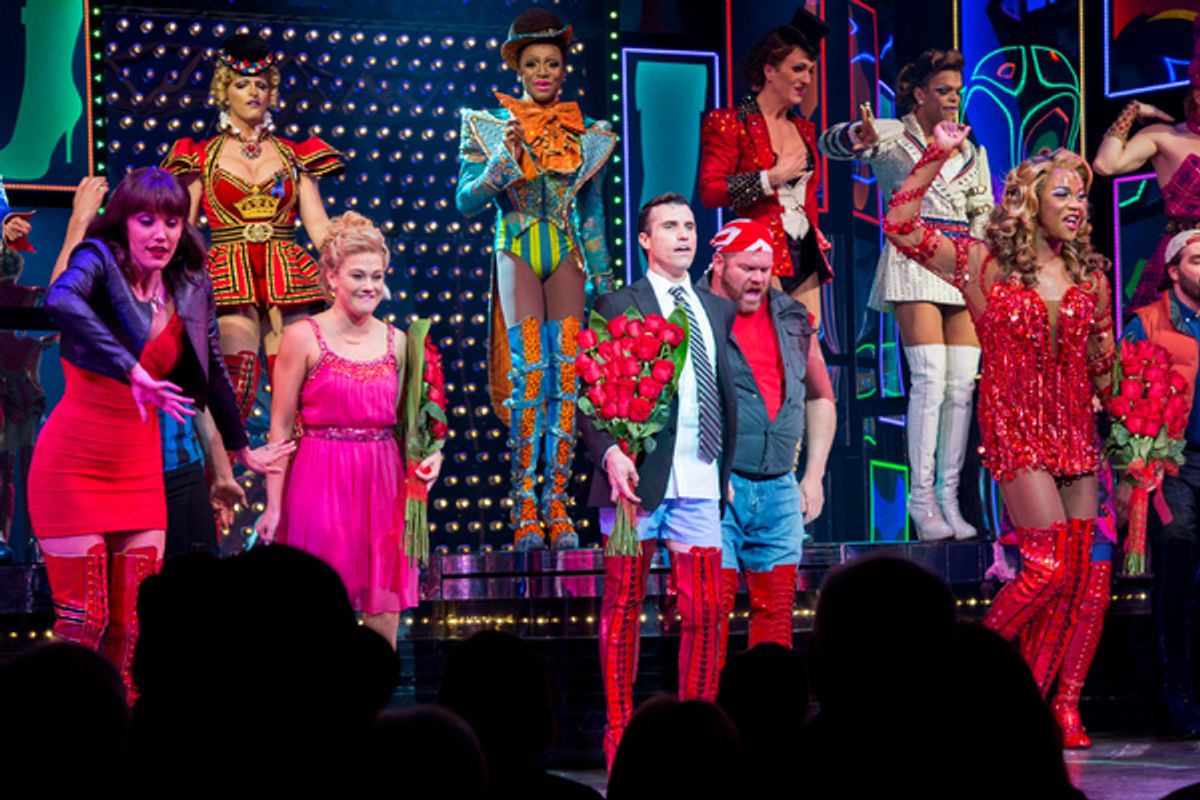 Caroline Bowman, Carrie St. Louis, Tyler Glenn, J. Harrison Ghee, and the cast of KINKY BOOTS at 