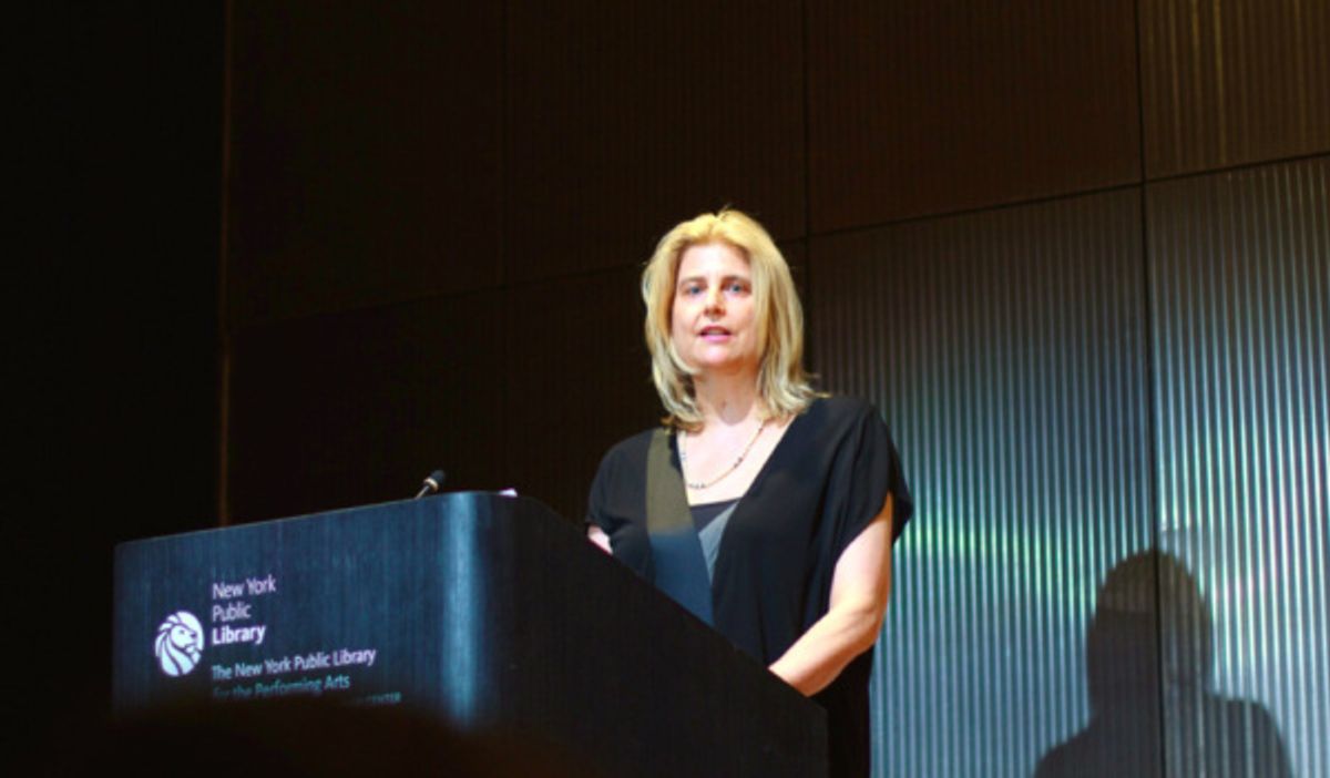 Ludovica Villar-Hauser, co-Vice President of Programming, League of Professional Theatre Women, as she introduces Chita Rivera and her illustrious career accomplishments

Photo credit: Kacey Stamats at 