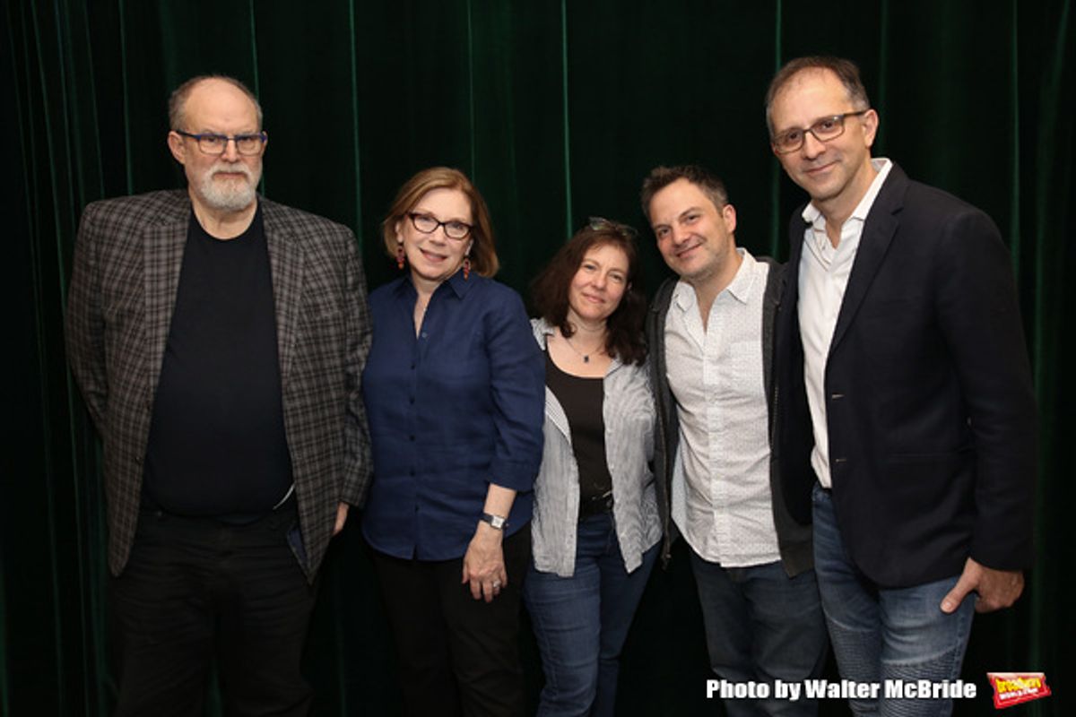 The creative team of The Royal Family of Broadway: composer William Finn, artistic director Julianne Boyd, book writer Rachel Sheinkin, musical director Vadim Feitchner, and director John Rando  at 