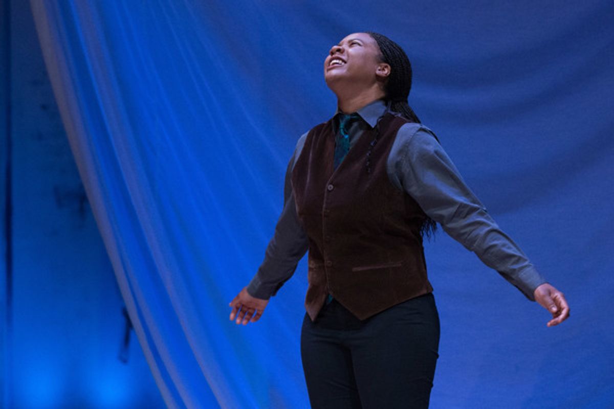 Dria Brown as the fearless peasant girl and soldier of France, Joan of Arc at 