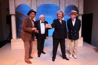 Gary Lamb as Sir Toby Belch, Barry Gordon as Feste, Mary Chalon as Maria, Lance Davis Photo