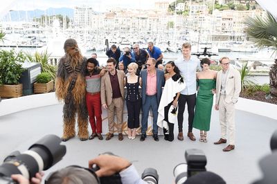Actors Donald Glover, Alden Ehrenreich, Emilia Clarke, director Ron Howard, actors Wo Photo