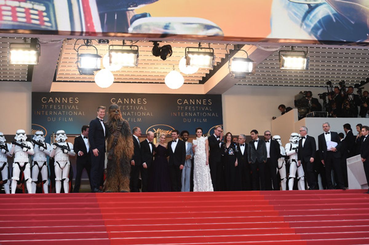 Chewbacca;Joonas Suotamo;Woody Harrelson;Ron Howard;Emilia Clarke;Alden Ehrenreich;Donald Glover;Phoebe Waller-Bridge;Paul Bettany;Kathleen Kennedy;Jonathan Kasdan;Thierry Fremaux at 