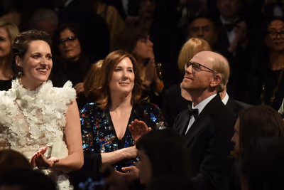 Phoebe Waller-Bridge, Kathleen Kennedy and director Ron Howard Photo