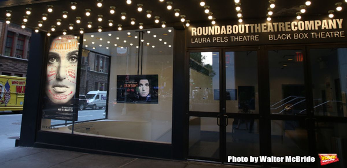 Theatre Marquee for Idina Menzel starring in The Roundabout Theatre Company production of 'Skintight',  at the Laura Pels Theatre on May 16, 2018 in New York City. at 