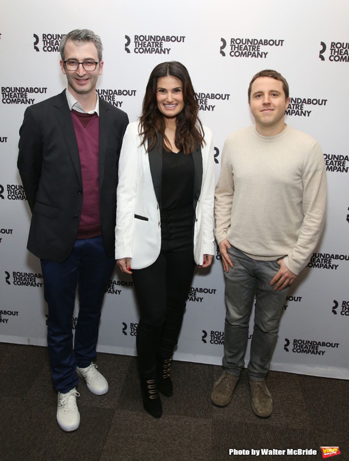 Director Daniel Aukin, Idina Menzel, playwright Joshua Harmon at 