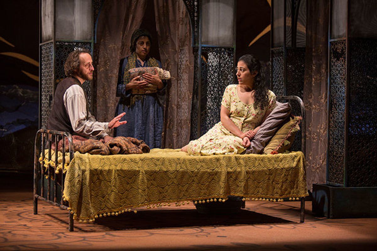 (from left) Haysam Kadri as Rasheed, Denmo Ibrahim as Mariam, and Nadine Malouf as Laila at 