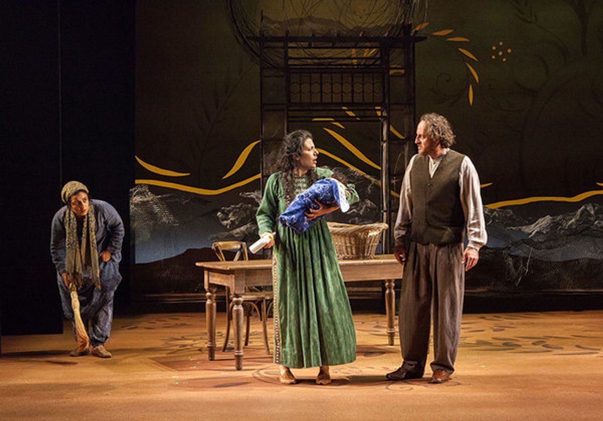 (from left) Denmo Ibrahim as Mariam, Nadine Malouf as Laila, and Haysam Kadri as Rasheed at 