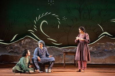 (from left) Nadine Malouf as Laila, Denmo Ibrahim as Mariam, and Nikita Tewani as Azi Photo