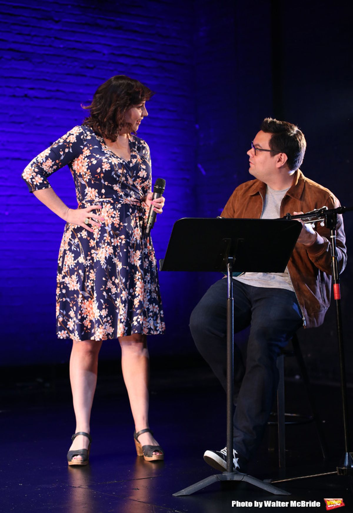 Kristen Anderson-Lopez and Robert Lopez on stage during the 9th Annual LILLY Awards at the Minetta Lane Theatre on May 21,2018 in New York City. at 