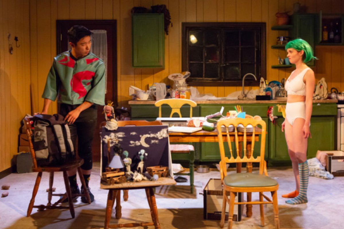 Samuel Im and Reyna de Courcy in the hollower at New Light Theater Project at Access Theater. Photo by Hunter Canning at 