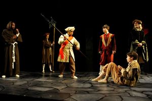 Steven Wright (as Friar Thomas), Mattie Hawkinson (as Lord St. John), Tai Verley (Sergeant Bowers), Meg Rumsey-Lasersohn (as Edward), Emily Dale White (as Tom), John Basiulis (as Lord Hertford). @ BroadwayWorld Steven Wright (as Friar Thomas), Mattie Hawkinson (as Lord St. John), Tai Verley (Ser Photo