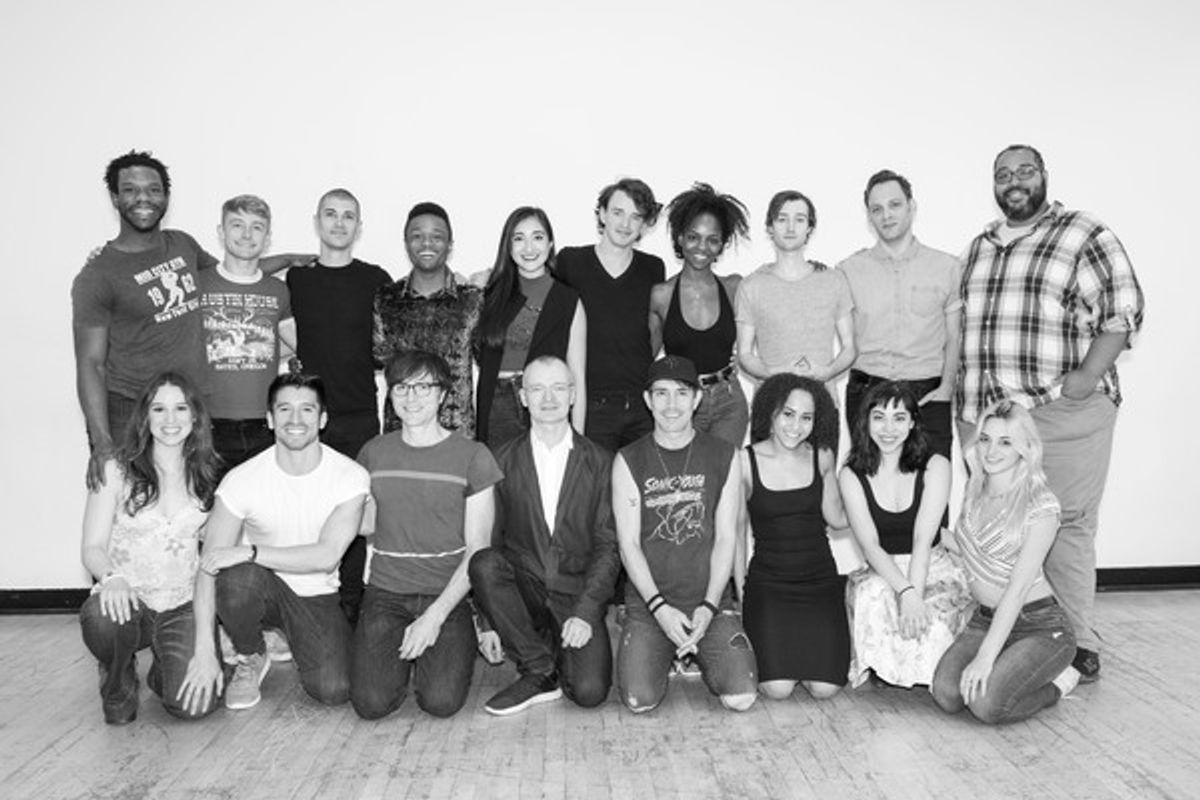 Peter Yanowitz (book, music, lyrics), Darko Tresnjak (director), Stephen Trask (book, music, lyrics) and the cast of This Ainâ€™t No Disco at 