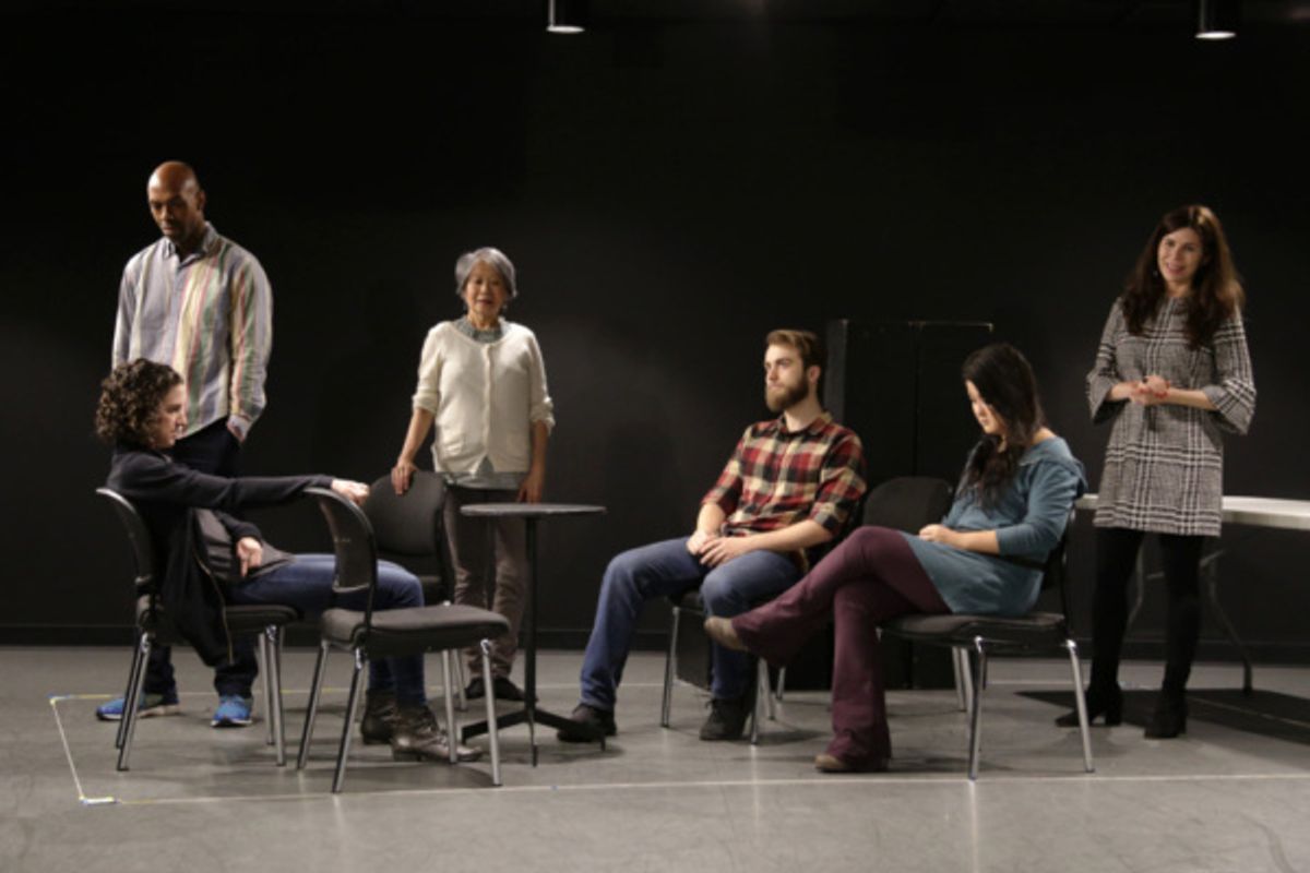 A sneak peek inside rehearsals for the World Premiere of Charise Green's Cannibal Galaxy: a love story with the cast,  Becca Schneider, Jason C. Brown, Jo Yang, Dominic F. Russo, Olivia Oguma, and Rob at 
