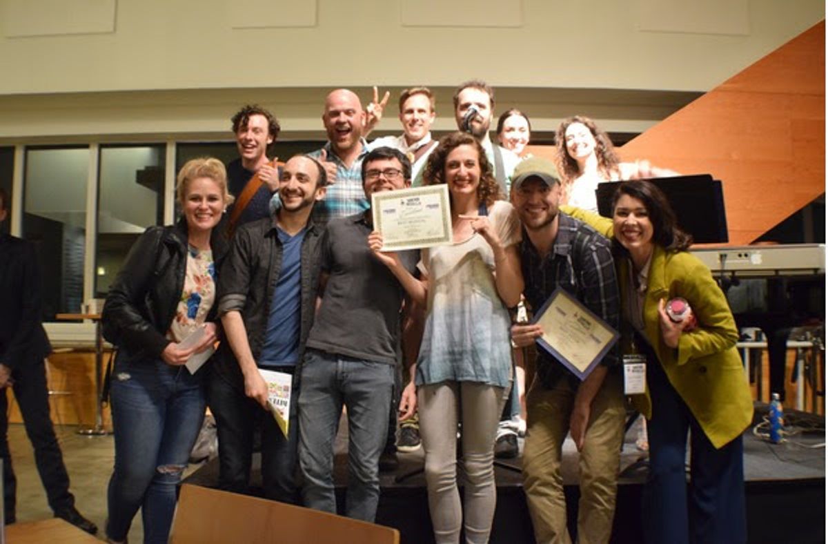 Best Musical Award & Best Actor Award (Kyle Olsen*) - The Almost In-Laws
Pictured above: Thicket & Thistle, Adrien Swenson, Andy Roninson, Greg Edwards, Rebecca Odorisio*, Kyle Olsen*, and Erin Thompson at 