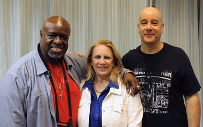 Akin Babatunde (writer /performer), Katherine Owens (director) and David Weiss (guita Photo