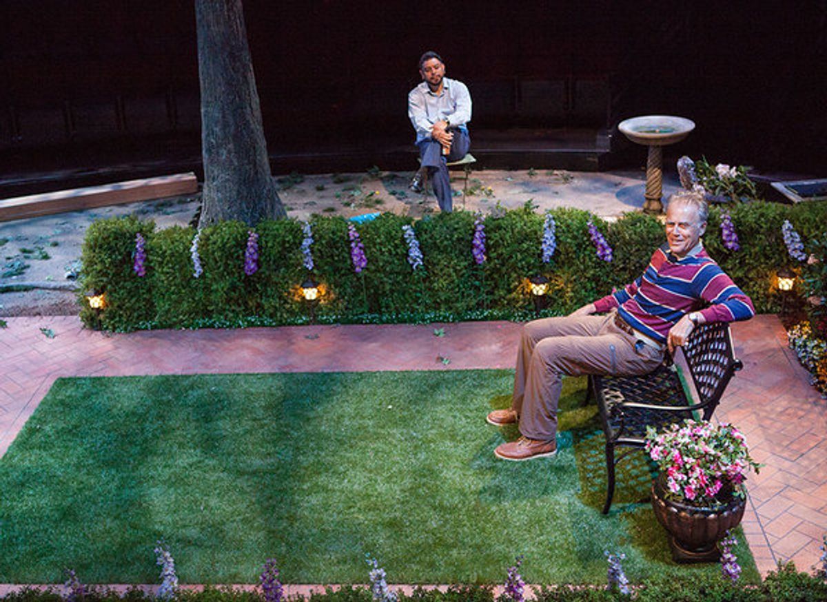 (from left) Eddie Martinez as Pablo Del Valle and Mark Pinter as Frank Butley in Native Gardens, written by Karen ZacarÃ­as, and directed by Edward Torres, running May 26 â€“ June 24, 2018 at The Old Globe. Photo by Jim Cox. at 