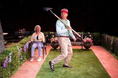 Peri Gilpin as Virginia Butley and Mark Pinter as Frank Butley in Native Gardens, wri Photo