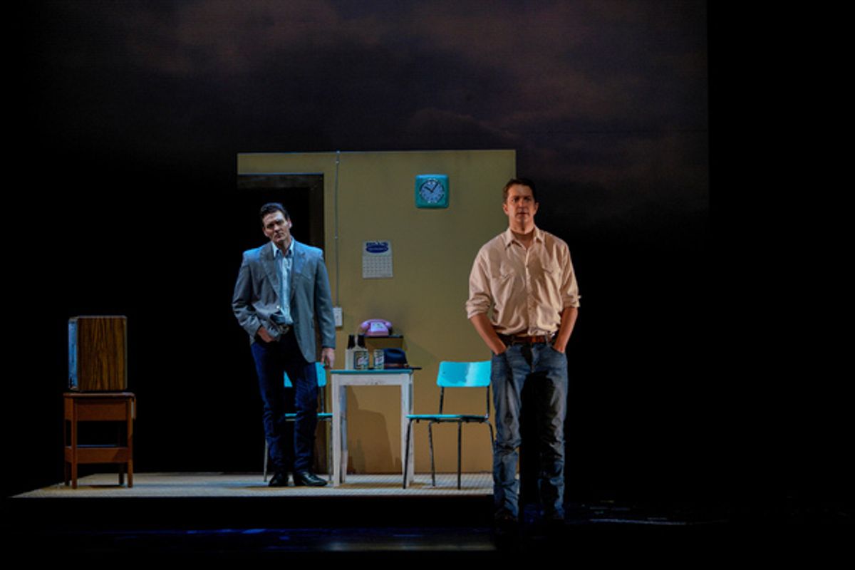 New York City Opera production of Brokeback Mountain

Music Charles Wuorinen
U.S. Premiere 

Daniel Okulitch Ennis del Mar
Glenn Seven Allen Jack Twist
Heather Buck Alma Beers
Hilary Ginther Lureen

Conductor Kazem Abdullah
Director Jacopo Spirei
Scenery  at 